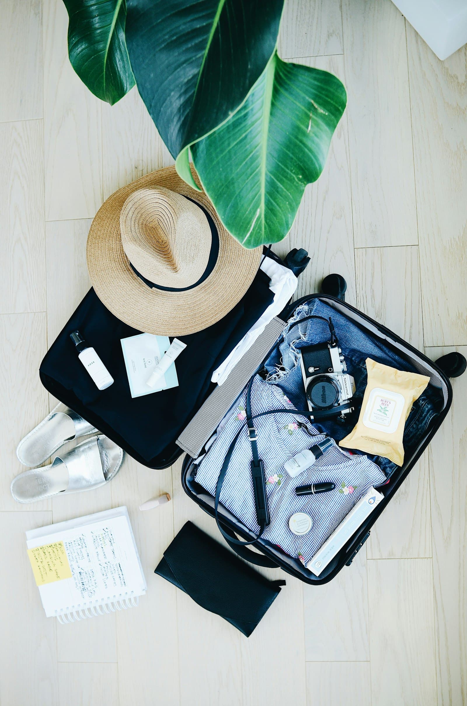An open suitcase packed with travel essentials, the kind of narrow, specific topic that makes a lead magnet convert.