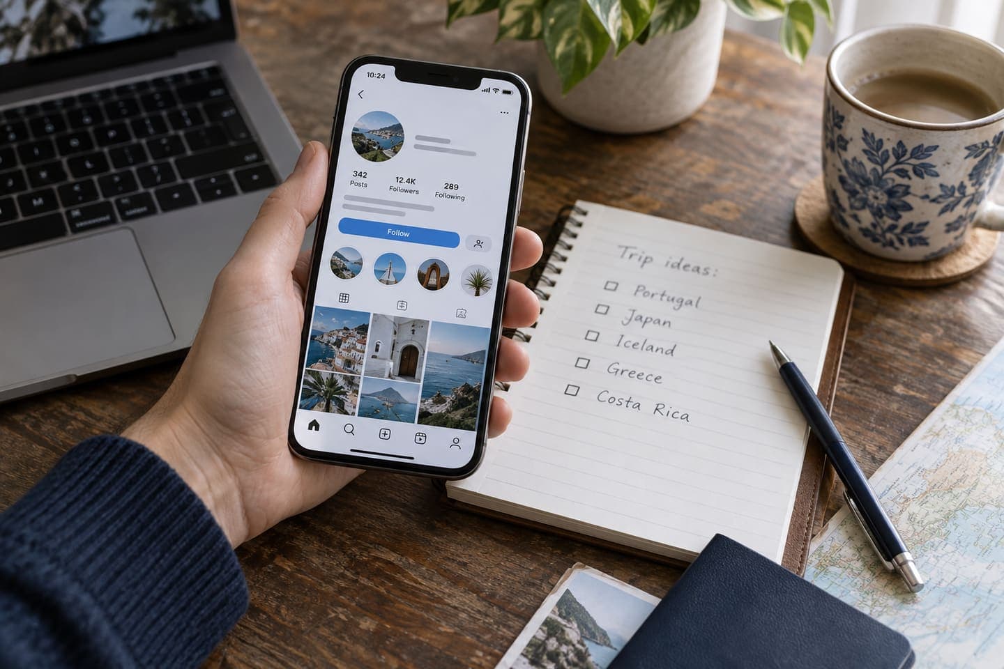 A phone screen checking whether a travel agency name is available across social media handles